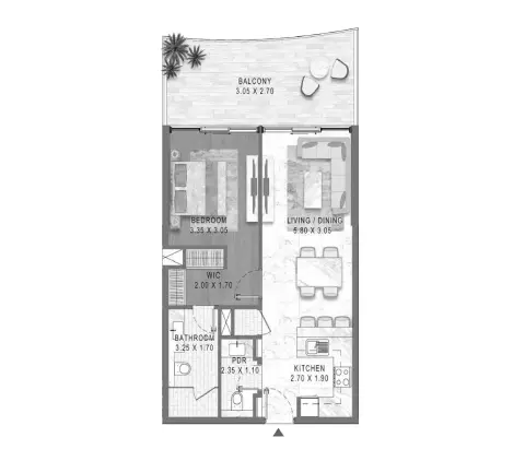Plattegrond van 1 slaapkamer in Lagoon Views By District One