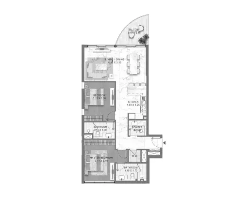 Plattegrond van 2 slaapkamers in Lagoon Views By District One