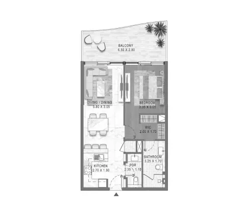Plattegrond van 1 slaapkamer in Lagoon Views By District One