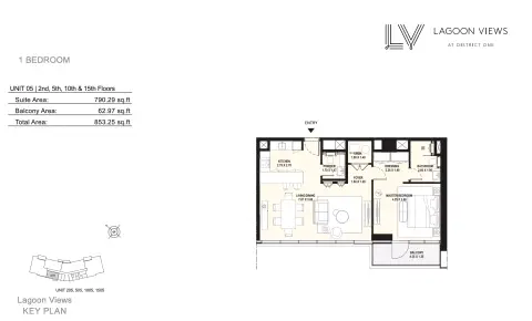 Plattegrond van 1 slaapkamer in Lagoon Views By District One