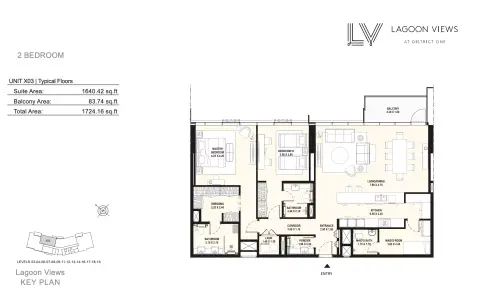 Plattegrond van 2 slaapkamers in Lagoon Views By District One