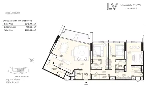 Plattegrond van 3 slaapkamers in Lagoon Views By District One