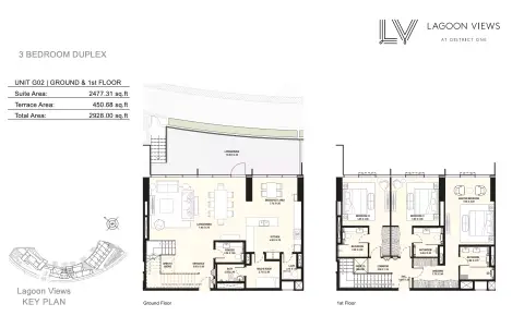 Plattegrond van 3 slaapkamers in Lagoon Views By District One