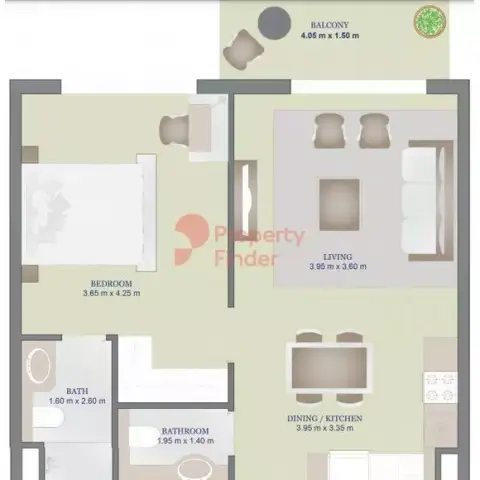 Plattegrond van 1 slaapkamer in Pearlz By Danube