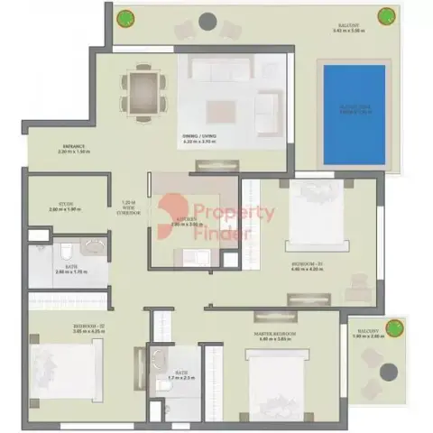 Plattegrond van 3 slaapkamers in Pearlz By Danube