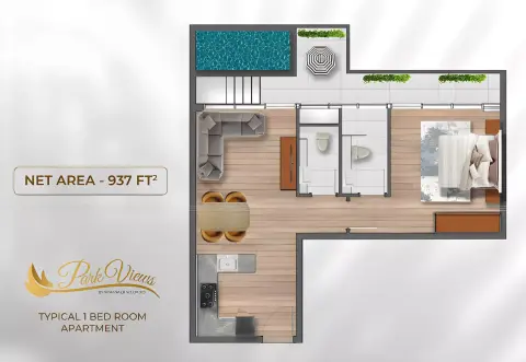 Plattegrond van 1 slaapkamer in Samana Park Views