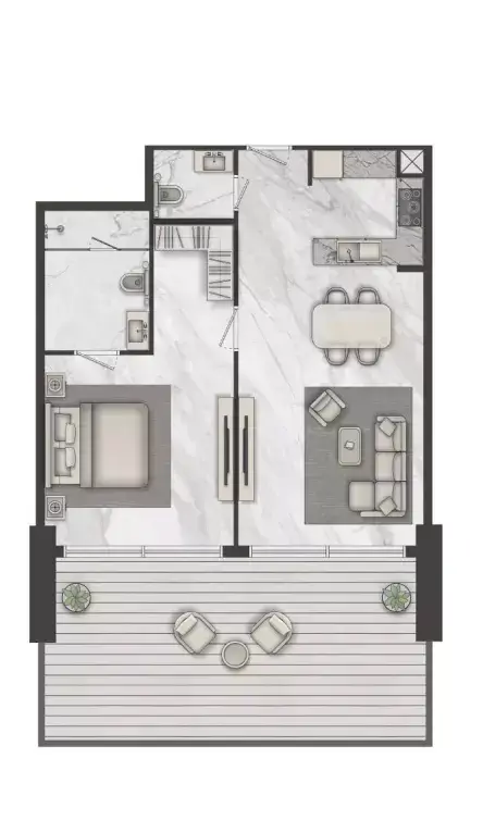 Plattegrond van 1 slaapkamer in Terraces Marasi