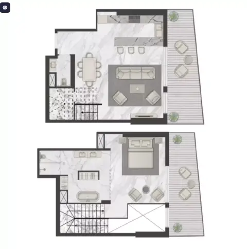 Plattegrond van 1 slaapkamer in Terraces Marasi