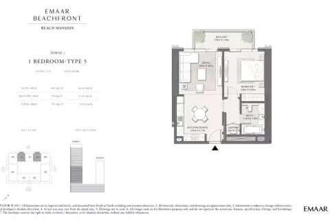 Plattegrond van 1 slaapkamer in Beach Mansion