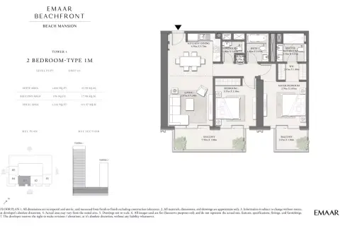 Plattegrond van 2 slaapkamers in Beach Mansion