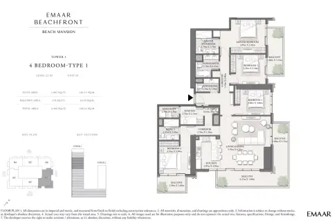 Plattegrond van 4 slaapkamers in Beach Mansion
