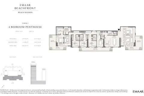 Plattegrond van 4 slaapkamers in Beach Mansion