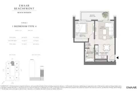 Plattegrond van 1 slaapkamer in Beach Mansion