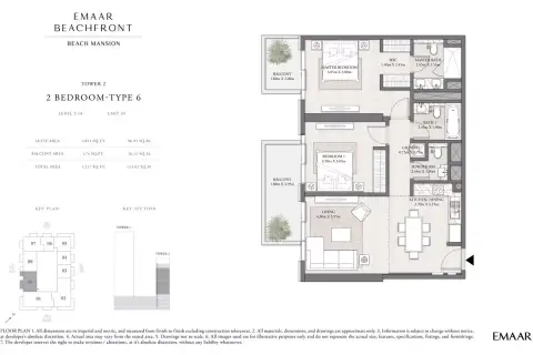 Plattegrond van 2 slaapkamers in Beach Mansion