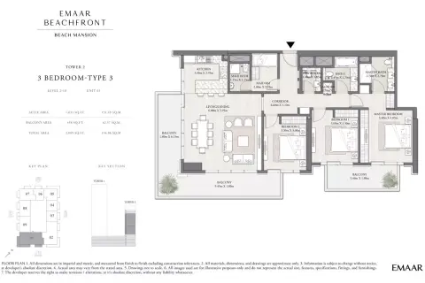 Plattegrond van 3 slaapkamers in Beach Mansion