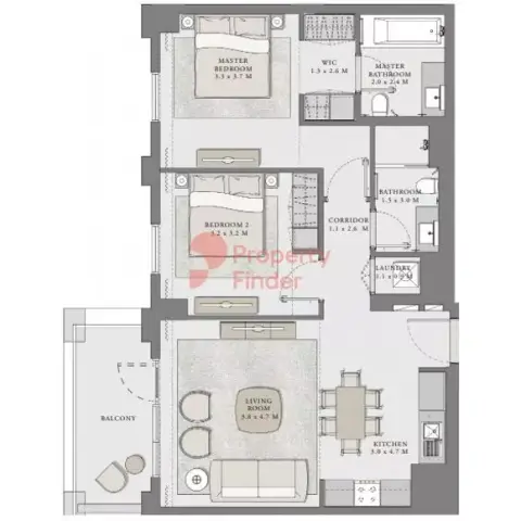 Plattegrond van 2 slaapkamers in Orchid At Creek Beach