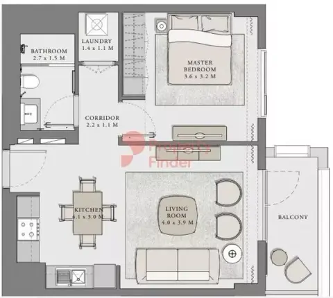 Plattegrond van 1 slaapkamer in Orchid At Creek Beach
