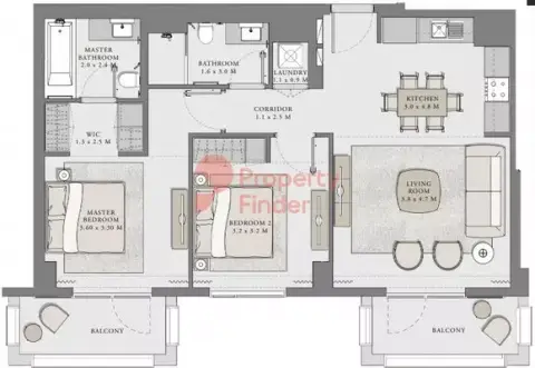 Plattegrond van 2 slaapkamers in Orchid At Creek Beach
