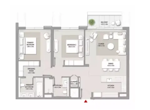 Plattegrond van 2 slaapkamers in City Walk Crestlane 3