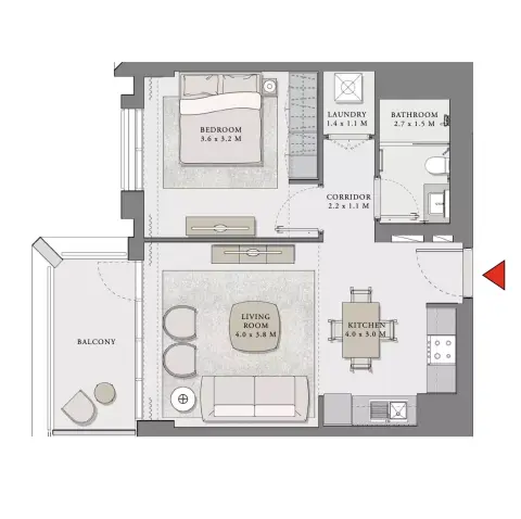 Plattegrond van 1 slaapkamer in Creek Beach Lotus