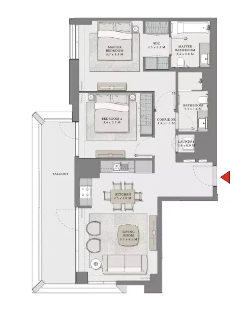Plattegrond van 2 slaapkamers in Creek Beach Lotus