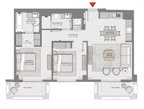 Plattegrond van 2 slaapkamers in Creek Beach Lotus