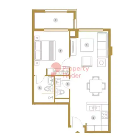 Plattegrond van 1 slaapkamer in Avenue Residence Phase 4 By Nabni