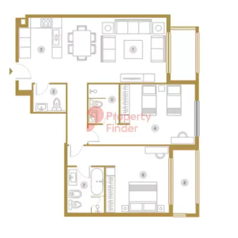 Plattegrond van 2 slaapkamers in Avenue Residence Phase 4 By Nabni