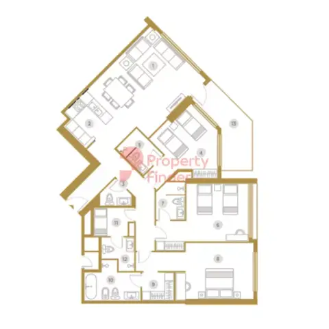 Plattegrond van 3 slaapkamers in Avenue Residence Phase 4 By Nabni