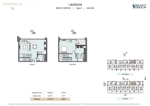 Plattegrond van 1 slaapkamer in Peninsula Five