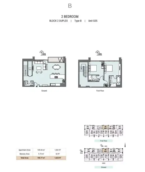 Plattegrond van 2 slaapkamers in Peninsula Five