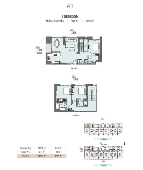 Plattegrond van 3 slaapkamers in Peninsula Five