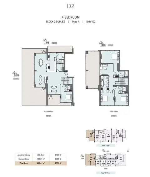 Plattegrond van 4 slaapkamers in Peninsula Five