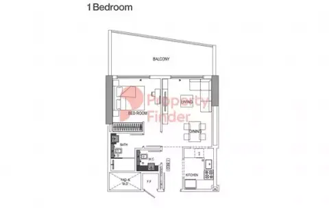Plattegrond van 1 slaapkamer in Binghatti Creek