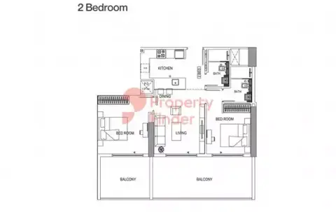 Plattegrond van 2 slaapkamers in Binghatti Creek