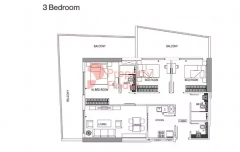 Plattegrond van 3 slaapkamers in Binghatti Creek