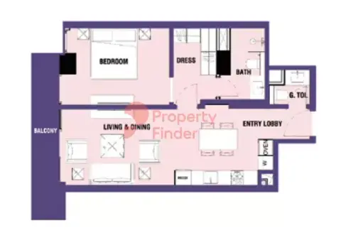 Plattegrond van 1 slaapkamer in Catch Residences By IGO