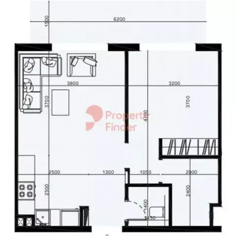 Plattegrond van 1 slaapkamer in Laya Heights