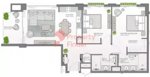 Plattegrond van 2 slaapkamers in Celadon City Walk By Meraas