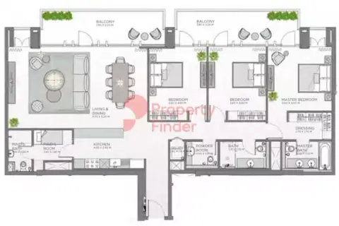 Plattegrond van 3 slaapkamers in Celadon City Walk By Meraas