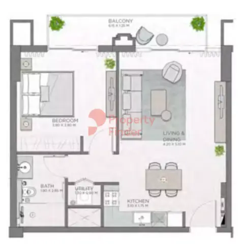 Plattegrond van 1 slaapkamer in Celadon City Walk By Meraas