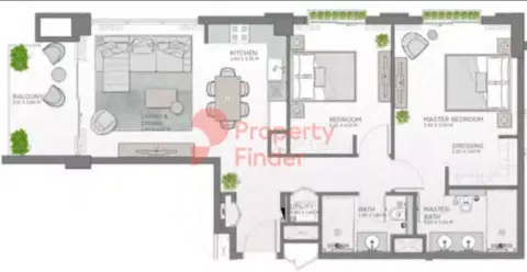 Plattegrond van 2 slaapkamers in Celadon City Walk By Meraas
