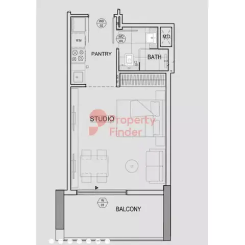 Plattegrond van Studio in Binghatti Canal