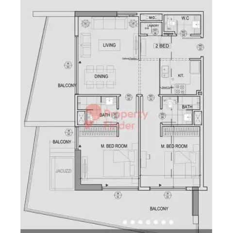 Plattegrond van 2 slaapkamers in Binghatti Canal