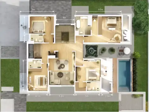 Plattegrond van 5 slaapkamers in Chion