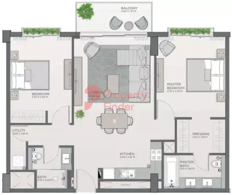Plattegrond van 2 slaapkamers in Viridian