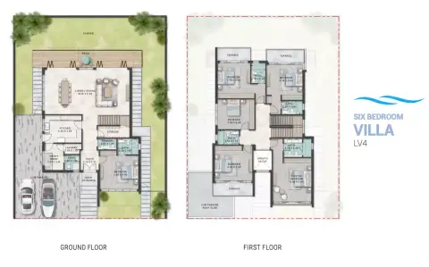 Plattegrond van 6 slaapkamers in Santorini By Damac