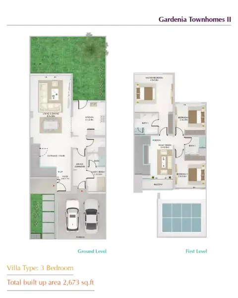 Plattegrond van 3 slaapkamers in Gardenia Townhomes Phase 2 By Wasl