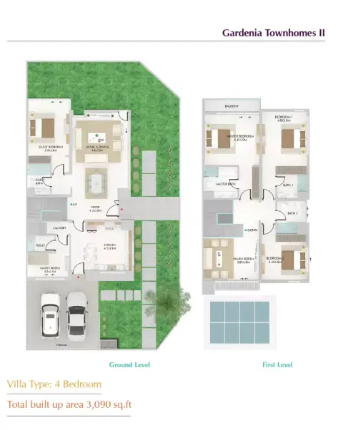 Plattegrond van 4 slaapkamers in Gardenia Townhomes Phase 2 By Wasl