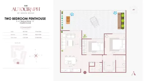 Plattegrond van 2 slaapkamers in The Autograph